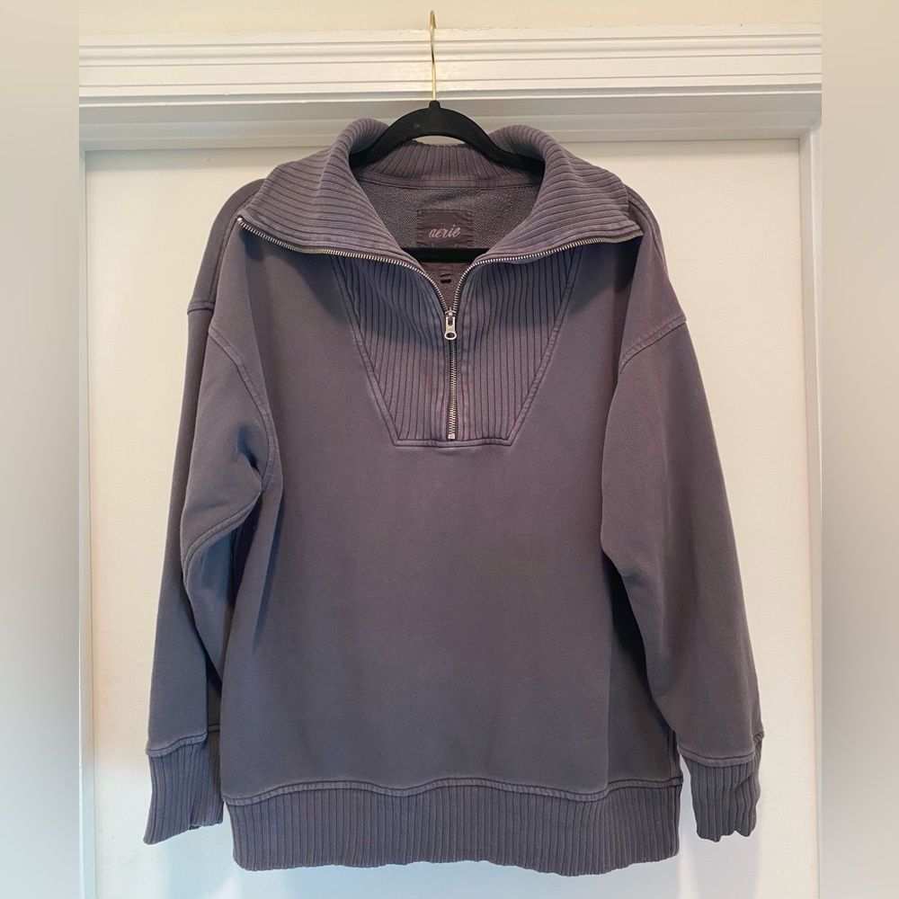Aerie down to earth sweatshirt Size Small Quarter Zip Charcoal Grey Athleisure - Picture 3 of 10